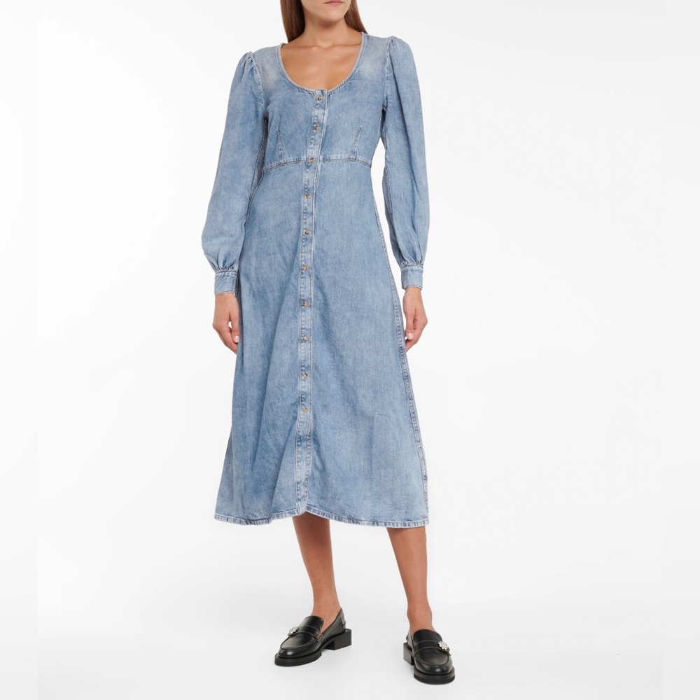 GANNI Denim Midi Dress in Washed Indigo 32